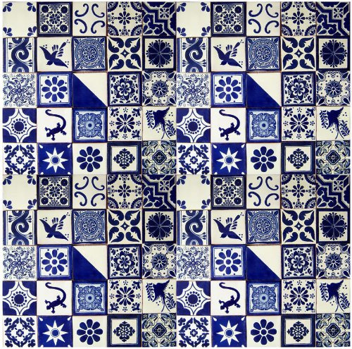 100 Hand Painted Talavera Mexican Tiles 4x4 Blue & White