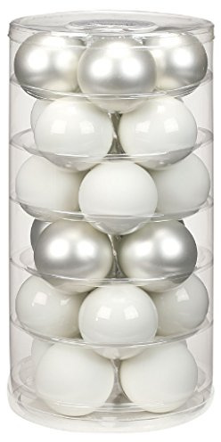 24 Christbaumkugeln Glas 6cm // Weihnachtskugeln Baumkugeln Baumschmuck Weihnachtsdeko Kugeln Glaskugeln Dose, Farbe:Just White-Mix (weiß)