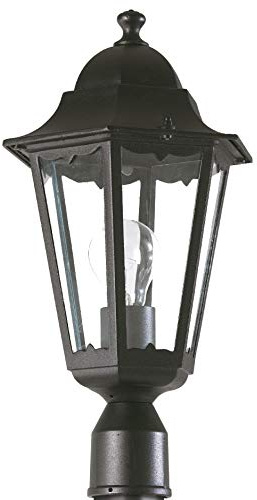 Farol para postes de 60 mm de diámetro, forma hexagonal, color negro.