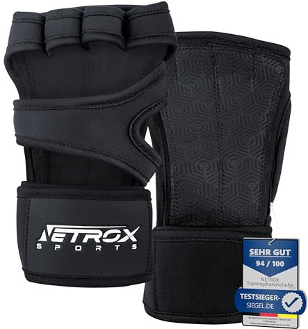 NetroxSports - Trainingshandschuhe mit Handgelenkbandage für Krafttraining Kraftsport - Fitness Handschuhe Gym mit Handgelenkschutz Herren & Damen - Sporthandschuhe Fitnesshandschuhe Sport Training