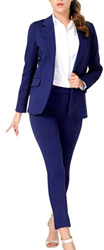 Marycrafts Women's Business Blazer Pant Suit Set for Work 10 Navy