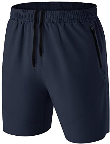 Herrshorts snabbtorkande sportbyxor friidrott shorts med dragkedja, Marinblå, 5XL