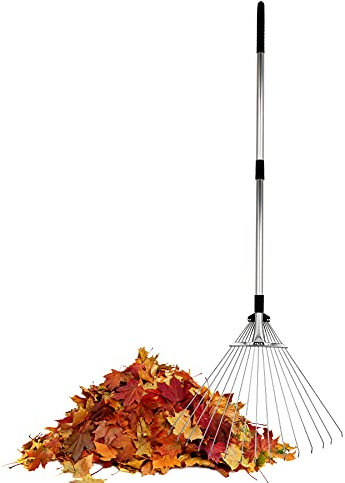 BigDean 2X Teleskop Laubfächer ausziehbar - bis zu 60 cm breit & bis zu 160 cm lang - Fächerbesen mit 15 Zinken - Laubbesen Laubrechen Kleinfeger Rechen