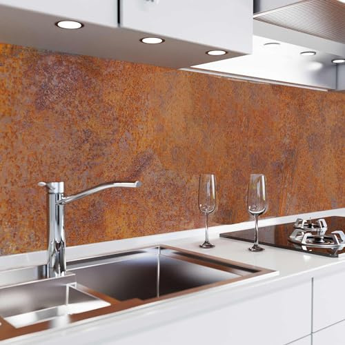 danario Küchenrückwand selbstklebend - Matt - Spritzschutz Küche - versteifte PET Folie - 0,4 mm - Rost - 60cm x 80cm