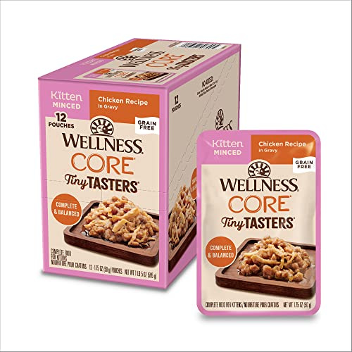 Wellness CORE Tiny Tasters Minced Kitten Wet Cat Food, Natural, Protein Rich, Grain Free, Chicken Recipe, 1.75 oz, Pack of 12 Pouches