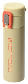 Pearl Metal HB-6263 Water Bottle, Mug Bottle, 4.9 fl oz (140 ml), Slim, One Touch, Heat Retention, Cold Retention, Stainless Steel, Sand Beige, Cafe Mug