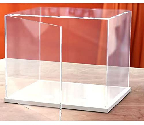 Vitrina abatible de acrílico transparente para cajas de mostradores con fondo blanco, vitrina a prueba de polvo para figuras de acción y juguetes (20 x 10 x 15 cm)