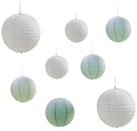 Ginger Ray Papierlaterne, zum Aufhängen, Dekoration für Hochzeiten und Partys, 30 cm, Salbeigrün und Weiß, 8 Stück