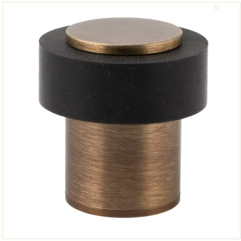 EVI Herrajes | Türstopper aus Messing Boden - Antik-Leder-Finish | Ø24x35mm | Gewindebasis | Schwarz Natursilikonkautschuk | inkl. Schraube + Klemmdübel | I-191