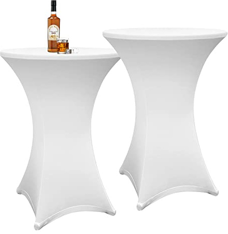 Sonnewelt Stehtischhusse Stretch, 2er-Set Stehtische Husse elastische, Ø 70-75cm Tischdecke für Bistrotische, Tisch Husse Hochzeit Feier, Tischdecke-Weiß