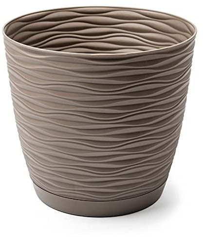 Acan Tradineur - Maceta Redonda con Plato - Diseño Wind (Ø 23 cm) - Fabricado en plástico - Ideal para jardín Exterior, terraza o balcón - Color Surtido