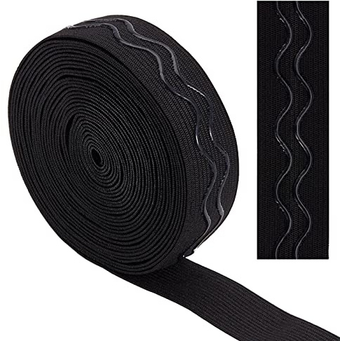 GORGECRAFT 10 meter svart halkfri silikon elastiskt gripband 2,5 cm 25 mm vävd mjuk tejp vågat gummibälte töjbart vågigt band band band rulle för plagg peruk cykelshorts projekt underkläder tillbehör