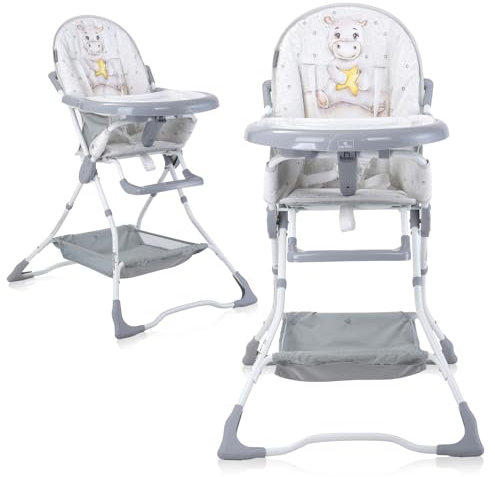 Lorelli Kinderhochstuhl klappbar, Kinderstuhl Bonbon, Hochstuhl für Babys, sicherer und bequemer Babyhochstuhl mit Doppeltablett und Aufbewahrungskorb, grau-beige