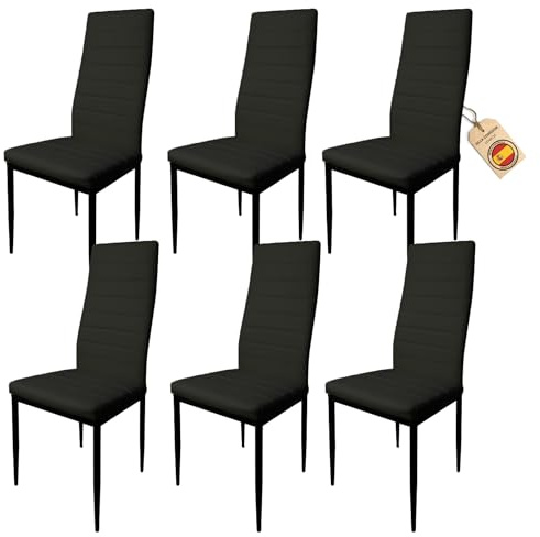HOME DESIGN & CONFORT Pack de 6 Sillas de Comedor Tapizadas - (Black)