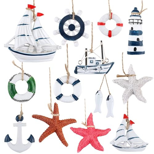 JSMTKJ Decorazione da appendere marittima, 13 PCS Kit di Decorazione Nautica, Mini Decorazione Da Spiaggia per la decorazione della parete di casa