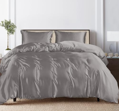 Linenwalas 4-delat sängklädesset i 100 % Tencel Lyocell, påslakanset, 1 påslakan, 1 dra-på-lakan och 2 örngott, mjukt, premium, svalkande, eukalyptus, påslakanset (king size, ljusgrå)