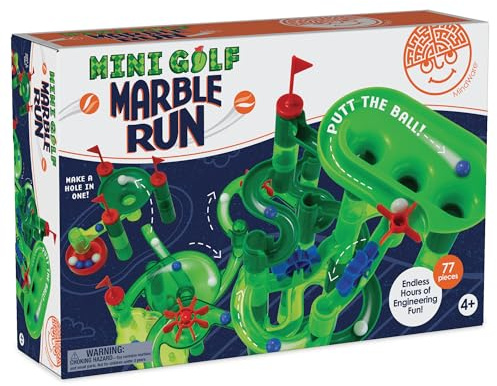 MindWare Marble Run Mini Golf - Building Toys for Kids Ages 4-8 - Unique Twist on Classic Marble Run for Kids Ages 4-8 - Marble Maze Includes 75 Track Pieces, 20 Marbles and Exciting New Components
