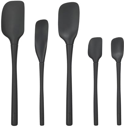 Tovolo Flex Core 5 Piece Silicone Spatula Set Heat Resistant All Silicone Utensils Include Non Stick Spatula Spoonula Jar Scraper, Dishwasher Safe BPA Free Spatulas for Baking Mixing, Black