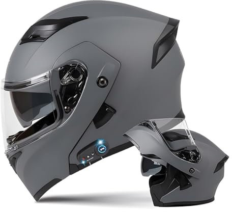 Motorcycle Modular Bluetooth Helmet Full Face Integrated Motorbike Helmet With Anti-Fog Double Visor Modular Flip up front Motorcycle Helmet ECE Approved For Adult Men and Women