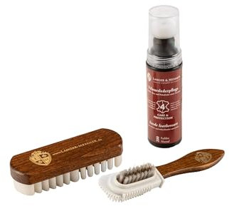 Langer & Messmer Schuhpflegeset für Rauleder - Schuhputzset mit Schuhbürsten zur Nubukleder Pflege und Pflegemittel zur Farbauffrischung, Schutz und Imprägnierung zur Pflege Ihrer Wildlederschuhe