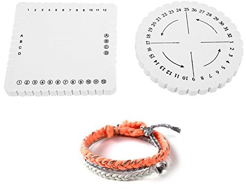 Nikou 2Pcs Braiding Disks, Bracelet Braiding Tool Round Square Kumihimo Disc Macrame Board Braided Cord String Bracelet Handmade Weaving Disk for Bracelet Jewelry Making