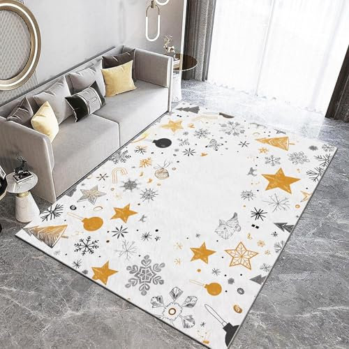 Tema Natale Tappeto Salotto Moderno 160 x 230 cm Stampa Tappeto Simboli Natalizi Stelle Canne Tappeti Camera da Letto Lavabile, Tappeto Soggiorno Pelo Corto Moderni Morbido Antiscivolo Tappeto