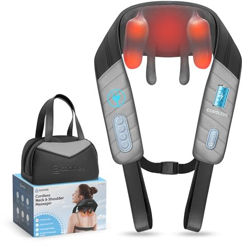 COMFIER Cordless Neck Massager for Pain Relief,Shiatsu Deep Tissue Kneading Shoulder & Back Massager with Heat, Adjustable Straps & Carry Bag, Gifts for Everyone at Home/Office/Travel