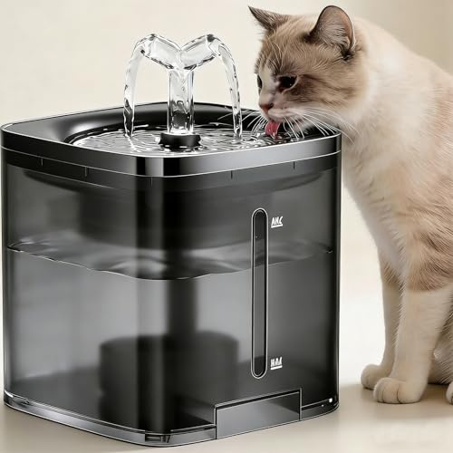Cat Water Fountain for Drinking, Cat Fountain, 2L Water Fountain Cat Bowl, Pet Water Fountain with Ultra Silent Fountain with Activated Carbon Filter, for Multiple Pets, Black