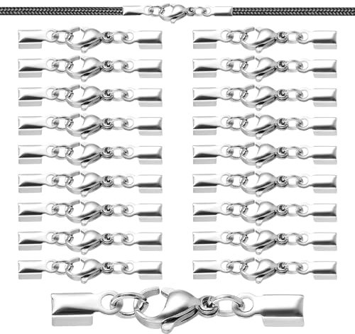 20 Stück Lederband Kette Verschlüsse, Edelstahl Verschluss Silber Armband Verschluss Karabinerverschluss Lederband Schmuckverschlüsse für DIY Halskette Clipverschluss Schmuckherstellung