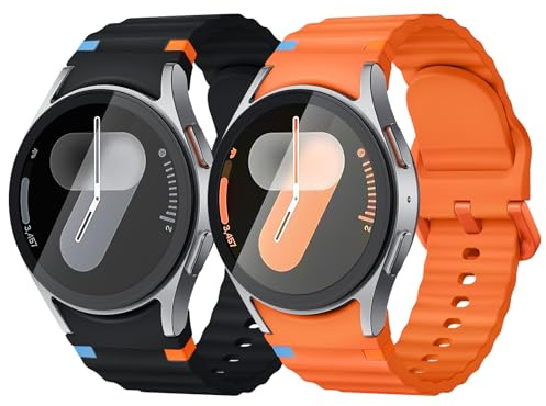 Raradev 2 par 20 mm armband, kompatibla med Samsung Galaxy Watch 7, 6, 5, 4 armband, (40/44 mm)/6 Classic (46/42/47/43 mm)/FE/5 Pro (45 mm), mjuka silikonarmband utan mellanrum