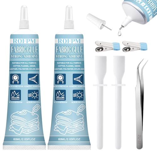 Fabric Glue, Extra Strong Quick Bond Fabric Adhesive, Machine Washable Quick Dry Hemming Adhesive, Material Glue for Clothing Hemming, Leather, DIY Crafts, Doll Repair, Upholstery (Light blue)