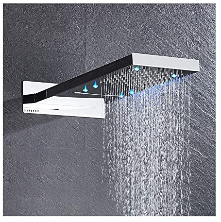 LED duschhuvud högtryck regn fast duschhuvud rektangel väggmonterad regn duschhuvud mässing vattenfall badrum duschhuvud, matt svart, borstad nickel