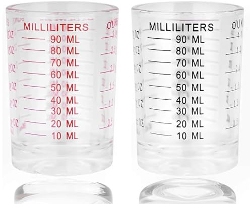 Foonary Set med 2 doseringsglas 90 ml svart och rött för cocktail, doseringsglas, litet glas, glastillbehör, cocktailtillbehör, för kök, bar, fest, cocktail, tequila, vodka, kaffe, shotglas