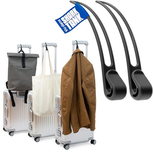 Luggage Hook Suitcase hook for jacket & bag (2 pcs) - Travel hook for luggage holds up to 10 kg, Stowey suitcase coat hooks, business travel gifts for women & men, luggage hooks for suitcases in black