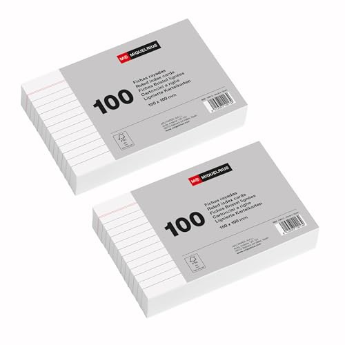 Miquelrius - Fichas de Cartulina Rayadas 200 Uds, 150 x 100 mm
