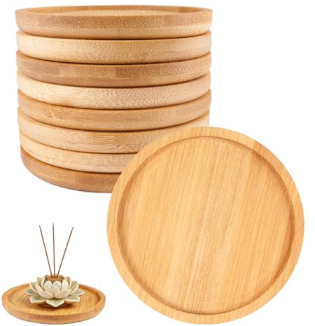 8 Pezzi Piatti per Candele in Bambù, Rotondi, Diametro 9 cm, Sottobicchiere Bambù, Vassoio per Candele, Sottobicchieri Legno per Artigianato Fai da te, Candele, Bicchieri, Piante Grasse, Decorazioni