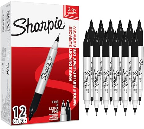Sharpie Twin Tip Permanent Markers | Fine & Ultra-Fine Points | Black | 12 Count