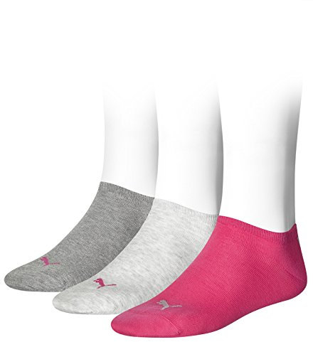 PUMA Unisex Sneaker Plain Socken, Middle Grey Melange / Pink, 42 EU