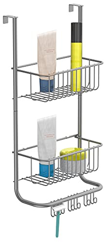 EISL Mensola doccia senza foratura, ripiano doccia a 2 ripiani, cestino doccia da appendere per shampoo & Co, accessori da bagno, cestino da bagno, cucina, BA0910, argento