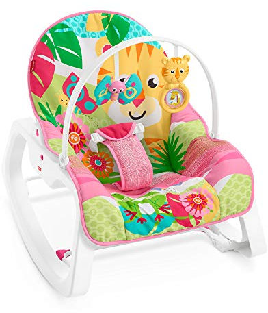 Fisher-Price GYC83 - Baby Schaukelsitz oder feststehender Sitz, pinkes Sitzpolster mit zwei niedlichen Tierspielzeugen und verstellbarer Rückenlehne, für Babys und Kleinkinder