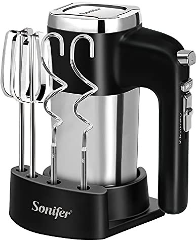 Batidora de mano inoxidable Sonifer 500 W, 5 niveles + turbo, expulsión, lavavajillas, 2 ganchos