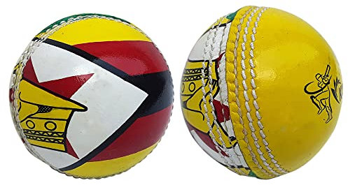 Kosma Handgenähter 2-teiliger Cricketball aus Leder | Standardgröße – 156 g | Premium-Qualität Lederflagge Cricketball G | Fan-Edition – Simbabwe Flagge | Perfektes Souvenir & Geschenk