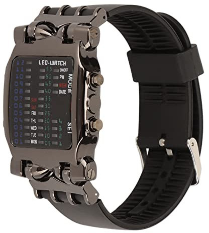 Binäre Uhr mit Bunte LED Digitalanzeige Krabbenform Silikonarmband Elektronische Watch für Jungen und Herren