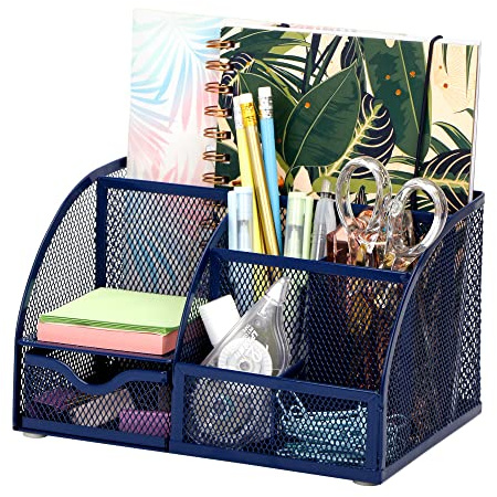 EXERZ Desk Organiser/Mesh Desk Tidy Caddy/Pencil Holder Multifunctional with 7 Compartments