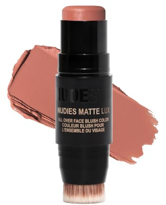 Nudestix Nudies Matte Lux – 3-in-1 Soft-Matte Blush Stick for Cheeks, Eyes & Lips with Built-In Brush | Cream-to-Powder Finish with Blurring Effect | Clean, Vegan, Travel-Friendly Makeup (Nude Buff)