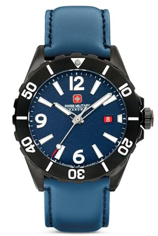 Swiss Military Hanowa SMWGB0000250 - Orologio analogico al quarzo, con cinturino in pelle, Blu, misura unica, cinghia