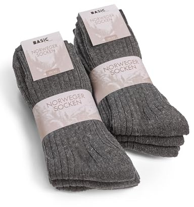 Basic Treasure Chaussettes laine femme homme 43-46 – Lot de 6 paires chaussettes norvégiennes chaudes et douces – Chaussettes de randonnée thermiques hiver