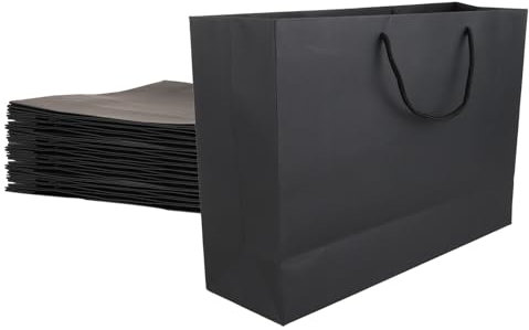 MIVIDE 16 Stück Geschenktüte Groß Schwarz mit Griff, 40 x 12 x 28 cm/250 g Papier Geschenktaschen Schwarz, Schwarze Geschenktüten für Hochzeits, Weihnachten, Partyfeiern, Geschenke