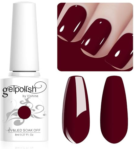 Vishine 8ml Vernis à Ongles Gel Semi Permanent Couleur Bordeaux, Vernis Semi Permanent Soak Off UV LED Gel Polish Nail Art Manucure Salon DIY LM080