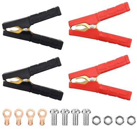 HOMEJOY 4 morsetti a coccodrillo da 200 A, in puro rame, con rivestimento isolante, cavo di avviamento, morsetti per batterie auto, morsetti per batteria, rosso e nero